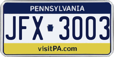 PA license plate JFX3003