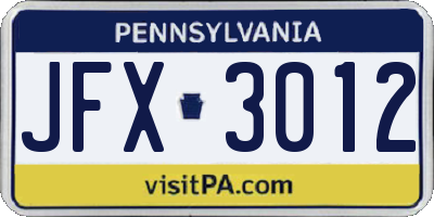 PA license plate JFX3012
