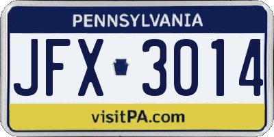 PA license plate JFX3014