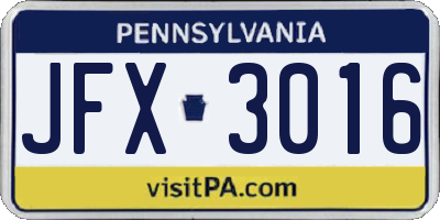 PA license plate JFX3016