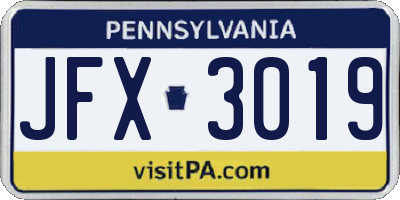 PA license plate JFX3019
