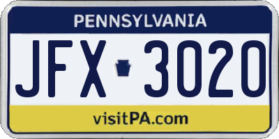 PA license plate JFX3020
