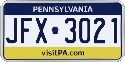 PA license plate JFX3021