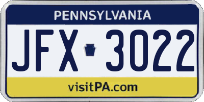 PA license plate JFX3022