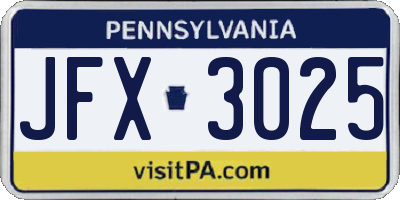 PA license plate JFX3025