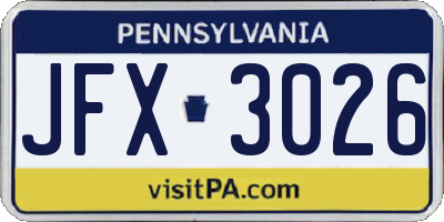 PA license plate JFX3026