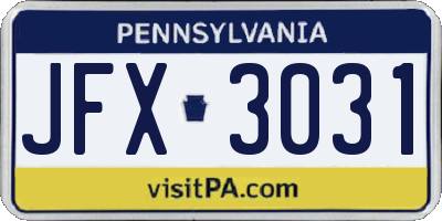 PA license plate JFX3031