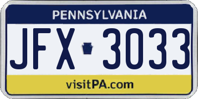 PA license plate JFX3033