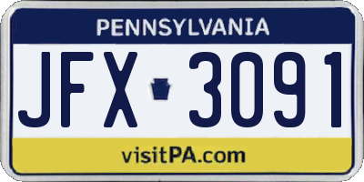 PA license plate JFX3091