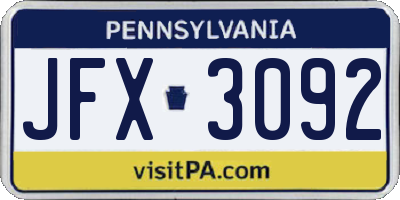 PA license plate JFX3092