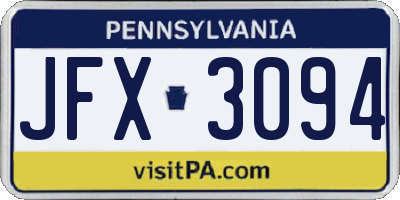 PA license plate JFX3094