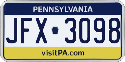 PA license plate JFX3098