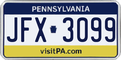 PA license plate JFX3099