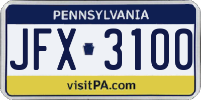 PA license plate JFX3100