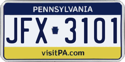 PA license plate JFX3101