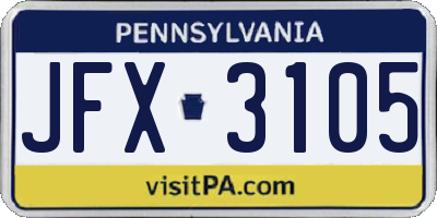 PA license plate JFX3105