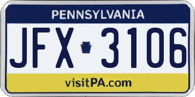 PA license plate JFX3106