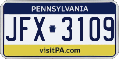 PA license plate JFX3109