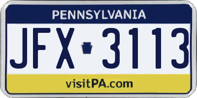 PA license plate JFX3113