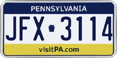 PA license plate JFX3114