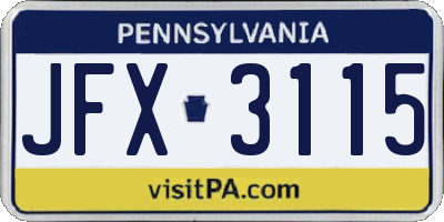 PA license plate JFX3115
