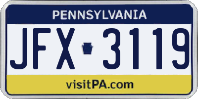 PA license plate JFX3119