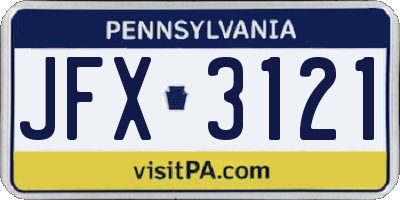PA license plate JFX3121
