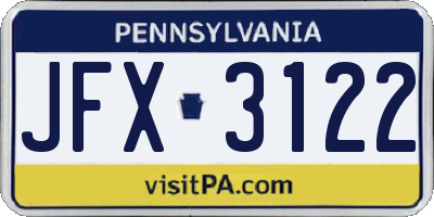 PA license plate JFX3122