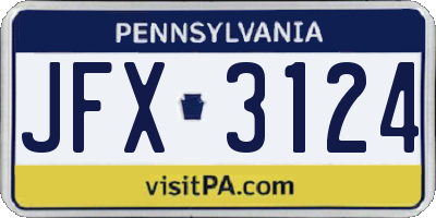 PA license plate JFX3124