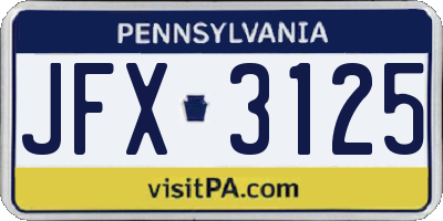 PA license plate JFX3125
