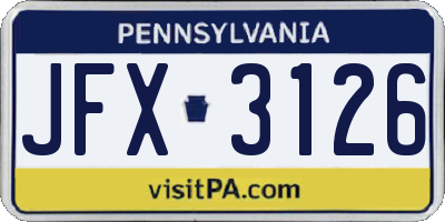 PA license plate JFX3126