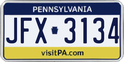 PA license plate JFX3134