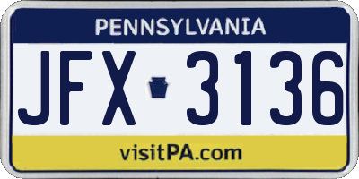 PA license plate JFX3136