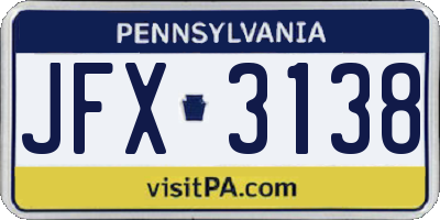 PA license plate JFX3138