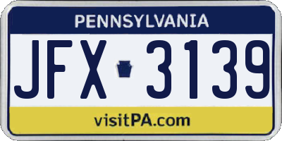PA license plate JFX3139
