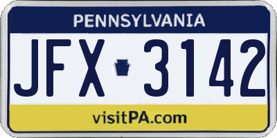 PA license plate JFX3142