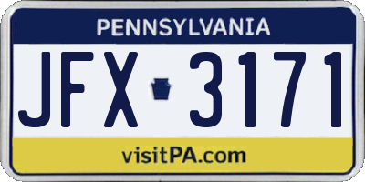 PA license plate JFX3171