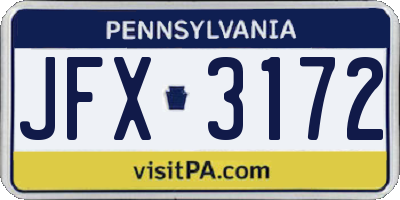 PA license plate JFX3172