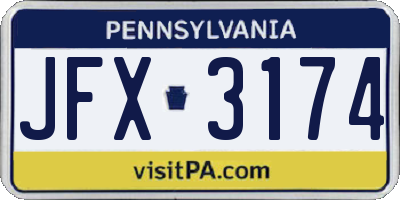 PA license plate JFX3174