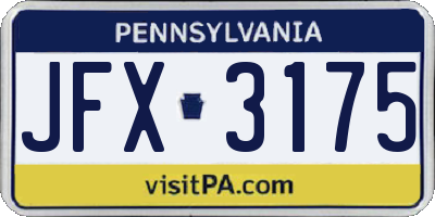 PA license plate JFX3175