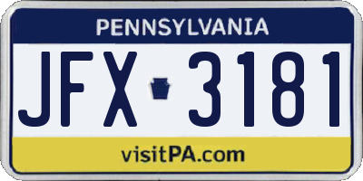 PA license plate JFX3181