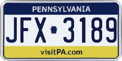 PA license plate JFX3189