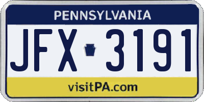 PA license plate JFX3191