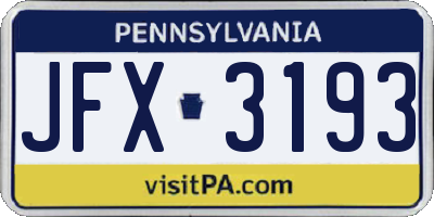 PA license plate JFX3193