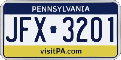 PA license plate JFX3201