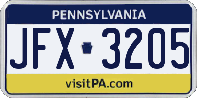 PA license plate JFX3205