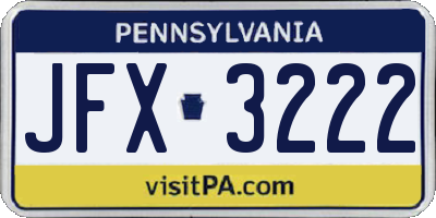 PA license plate JFX3222