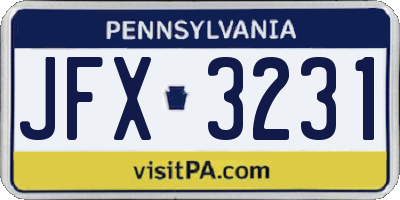 PA license plate JFX3231
