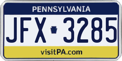 PA license plate JFX3285