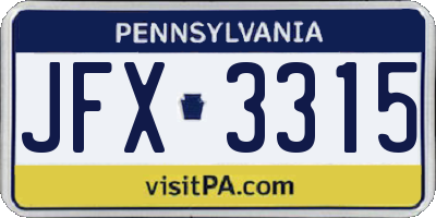 PA license plate JFX3315